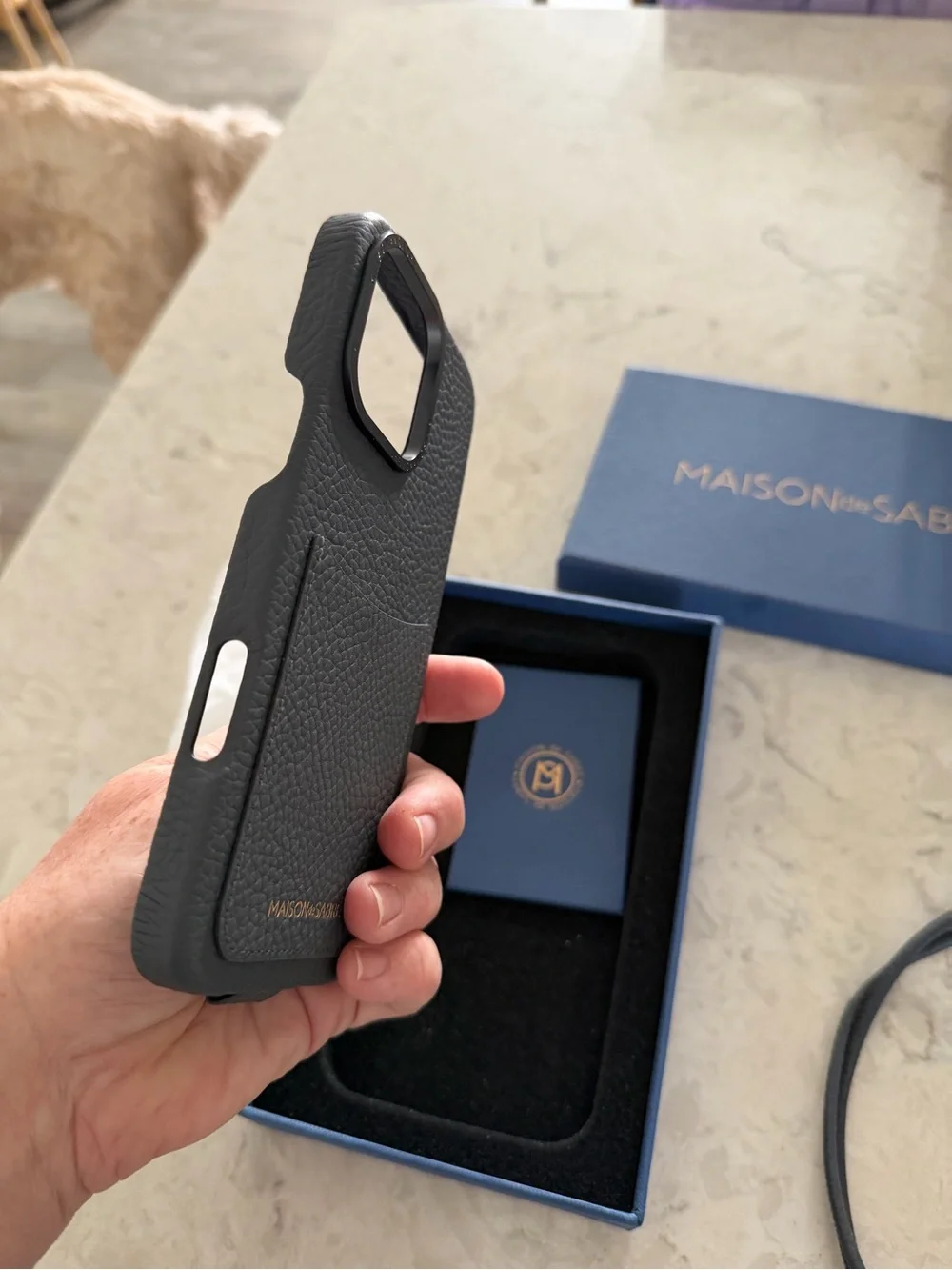 NWT! MAISON de SABRÉ Leather iPhone 16 Pro Max case with Strap and Card Pocket